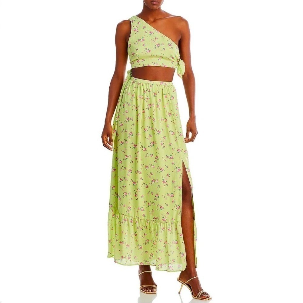 NWT WAYF DARLIN CUT-OUT FLORAL ONE SHOULDER MAXI DRESS LEMON DITSY PINK SIZE M